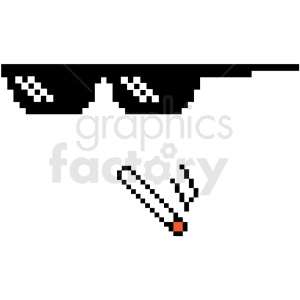 This images shows an 8 bit representation of thug life sunglasses , smoking a weed joint