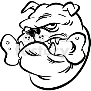 The clipart image features a stylized black and white illustration of a bulldog's face. The bulldog has a menacing expression, with a snarl that reveals its teeth and a furrowed brow, emphasizing its role as a mascot.