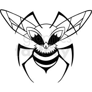black and white cartoon bee character vector clipart