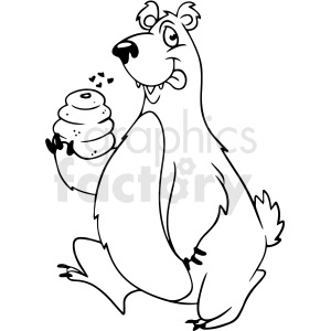 The clipart image depicts a cartoon bear holding a beehive, with little hearts indicating a fondness, possibly for the honey inside the hive. The bear looks happy or content.