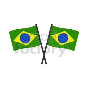 The image depicts two crossed flags of Brazil. Each flag features a green field with a yellow rhombus at the center, inside of which there is a blue circle with white stars and a white band.