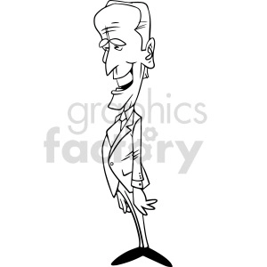 The image is a black and white caricature of Joe Biden. The character has a large head with prominent features, styled hair, a smiling expression, and is wearing a suit with a tie. The image style is simplistic and cartoonish, optimized for use in various graphic and editorial contexts.