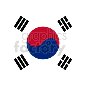 The image displays the national flag of South Korea, prominently featuring a white background with a red and blue taegeuk symbol in the center. This yin-yang symbol represents balance in the universe. The flag also includes four sets of black trigrams, known as gwae, positioned at each corner of the flag, which represent additional philosophical concepts.