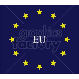 The image shows a stylized representation of the flag of the European Union (EU). The flag features a dark blue background with a circle of twelve golden yellow stars at its center. Additionally, the letters EU are prominently displayed in white in the center of the flag.