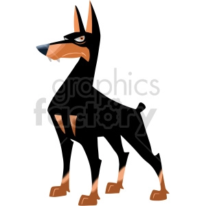 The clipart image depicts a stylized representation of a Doberman dog. The Doberman is characterized by its sleek black coat with tan markings, pointed ears, and a muscular build.
