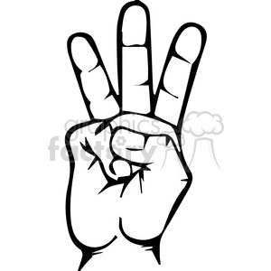 The clipart image depicts a hand gesture from the sign language alphabet. The thumb is tucked between the index and middle finger while the index, middle, and ring fingers are extended upward and the little finger is folded down, indicating a 