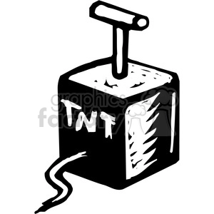 The clipart image features a stylized depiction of a block of TNT (trinitrotoluene) with a fuse attached. The TNT is box-shaped with the letters TNT prominently displayed on its side, indicating that it is an explosive. A plunger mechanism is inserted on top of the TNT, which is typically used to detonate the explosive.