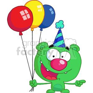 HappyWhacky Green Bear in party hat with balloons