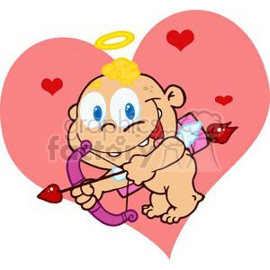 Cute Cupid with Bow and Arrow Flying In front Of A Pink Heart