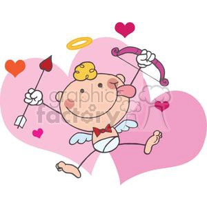 A Stick Cupid with Bow and Arrow Flying With Pink and Red Hearts