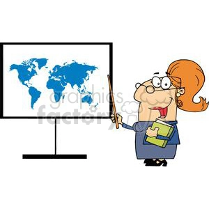 Teacher With A Pointer Showing A World Map