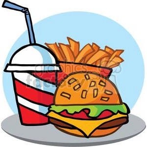 Hamburger Drink And French Fries On A Tray and Blue Background