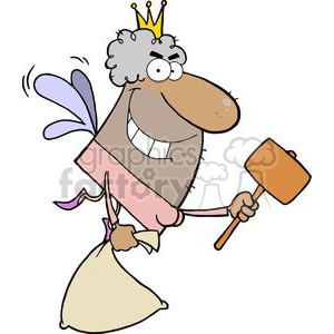 African American Tooth Fairy Has An Evil Grin Flying With A Mallet And Bag