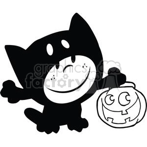 Black and white Child in Halloween cat suit with jack-o-lantern