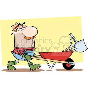 2464-Royalty-Free-Gardener-Drives-A-Barrow-With-Tools