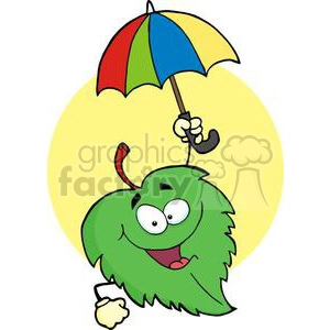 3388-Happy-Green-Leaf-With-Umbrella