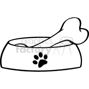 The clipart image shows a dog bowl with a large bone inside it. There is also a paw print design on the front side of the bowl.