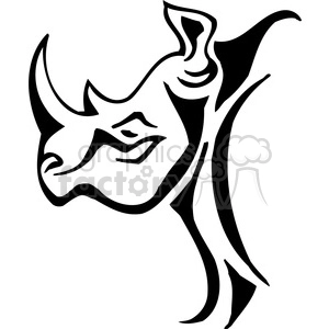 The image displays a black and white outline of a rhinoceros in a stylized form. It is simplified and composed of bold, contrasting lines, suggesting it might be suited for applications such as vinyl decals or as a design for a tattoo.