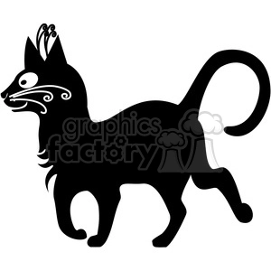 The image is a black and white clipart of a stylized black cat. The cat features decorative swirls and patterns within its silhouette, giving it a creative and somewhat whimsical appearance.