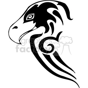 The clipart image depicts a stylized outline of a hawk's head in a tribal or tattoo design style. It is a black and white image, suitable for vinyl cutting or use as a graphic element in various design projects.