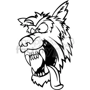 This clipart image depicts a caricatured, angry or aggressive canine figure that resembles a wild wolf or an exaggerated cartoon dog. It features prominent teeth, a lolling tongue, and an intense, frowning expression. The style is bold and graphic with high contrast, suitable for various uses where a humorous or emphatic representation of wild or domestic canines is desired.