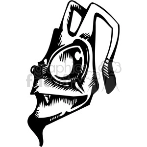 The clipart image depicts an aggressive-looking insect head with prominent features such as sharp mandibles, eye detailing, and antenna-like structures. It is designed in a bold, high-contrast black and white style, which is suitable for vinyl cutting, tattoos, or other graphic applications where a clear, impactful image is required.