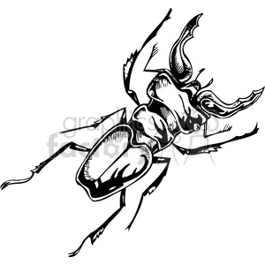 This is a black and white clipart image of a stylized beetle. The beetle appears aggressive and dynamic, ideal for use as a vinyl-ready tattoo design. The beetle has large mandibles that are often associated with strength and an imposing presence in the animal kingdom.