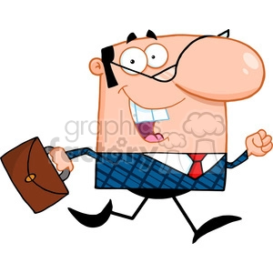 Royalty Free Lucky Business Manager Running To Work With Briefcase