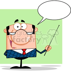Clipart of Business Manager Gesturing With A Pointer Stick And Speech Bubble