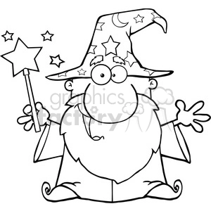Clipart of Funny Wizard Waving With Magic Wand