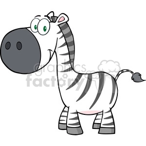 This clipart image shows a cartoon representation of a zebra. It features a large, amusing face with wide eyes, a long snout, and expressive eyebrows, giving it a funny and friendly appearance. The zebra has characteristic black and white stripes, a short mane, and a small tufted tail.