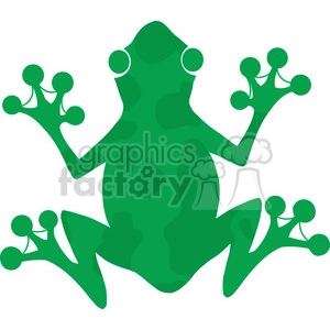The image appears to be a cartoonish green silhouette of a frog. The frog looks to be in a splayed position with its legs and arms spread out, and it has characteristic large feet and hands which are detailed with circles to represent suction cups.
