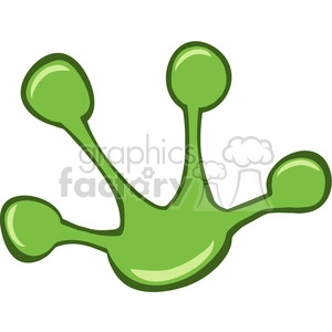 This clipart image depicts a stylized cartoon representation of a frog's footprint. It consists of four toe-like structures with rounded tips, emulating the appearance of a frog's distinctive webbed feet, which leave such imprints.
Concise 