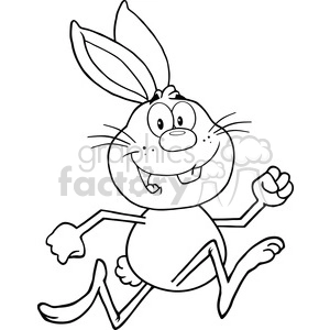 Royalty Free RF Clipart Illustration Black And White Smiling Rabbit Cartoon Character Runing