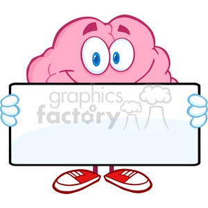 5837 Royalty Free Clip Art Brain Cartoon Character Holding A Banner