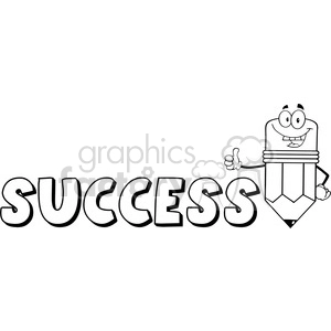 5939 Royalty Free Clip Art Happy Pencil Cartoon Character Giving A Thumb Up With Text Success
