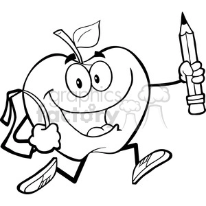 5970 Royalty Free Clip Art Happy Apple Character With School Bag And Pencil Goes To School