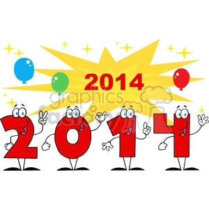 5668 Royalty Free Clip Art 2014 Year Cartoon Character With Stars And Balloons
