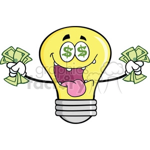 6136 Royalty Free Clip Art Money Loving Light Bulb Cartoon Character