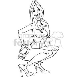 The clipart image features a sketched representation of a stylish, confident woman casually sitting with one arm resting on her thigh. She is wearing high heels and has a slight smile on her face. Her other hand is touching her chin, indicating a thoughtful or playful pose.