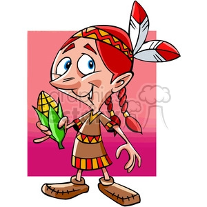 Native American girl holding corn cartoon