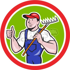 gardener holding rake with thumbs up