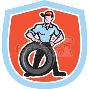 mechanic tire technician in shield shape