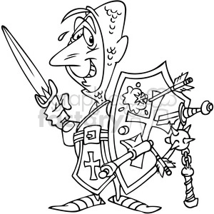 cartoon knight in shining armor in black and white