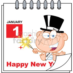 Royalty Free RF Clipart Illustration Happy New Year Calendar With New Year Baby