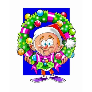 cartoon guy holding christmas wreath