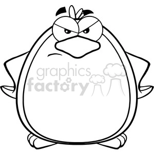 The image is a black and white line art clipart of a funny, somewhat grumpy-looking penguin with an exaggerated facial expression. The penguin is standing with its wings placed on its hips, suggesting an attitude or a comical defiance.