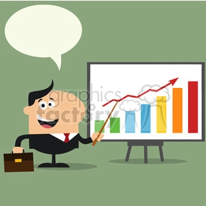 8350 Royalty Free RF Clipart Illustration Happy Manager Pointing To A Growth Chart On A Board Flat Style Vector Illustration With Speech Bubble