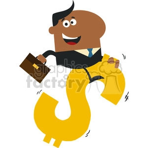 8289 Royalty Free RF Clipart Illustration Happy African American Manager Riding On A Hopping Dollar Symbol Flat Design Style Vector Illustration