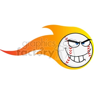 Flaming Angry Baseball Ball Cartoon Character